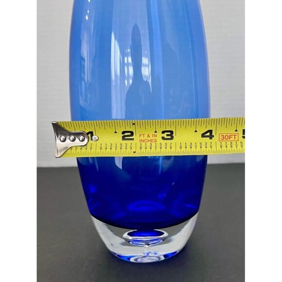 Kronos vintage blue hand-blown vase w/ Clear Air Bubble Base - Picture 5 of 6